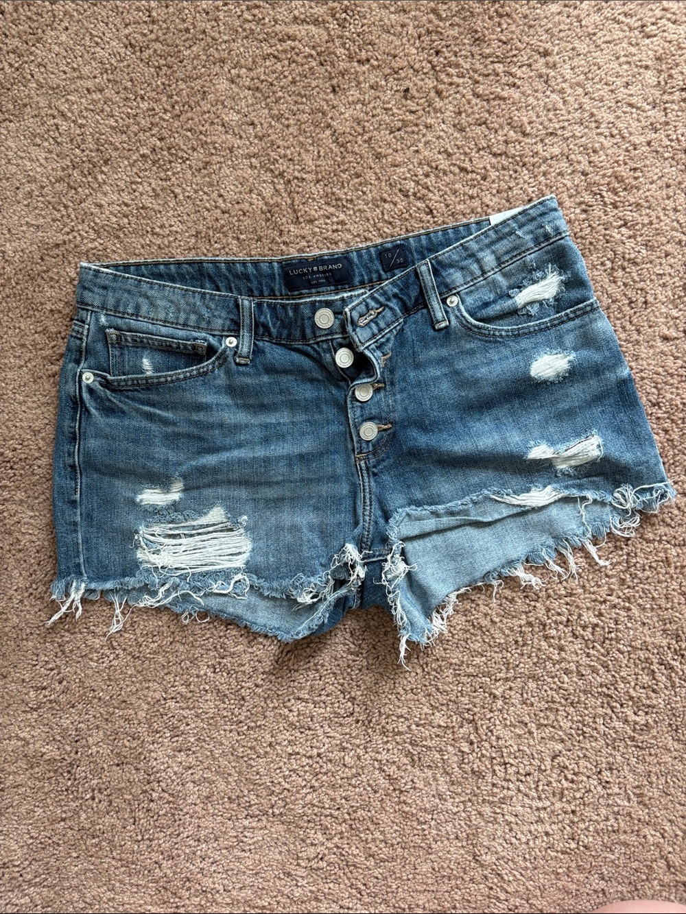 Lucky Brand Washed Blue Distressed Denim Cutoff Shorts